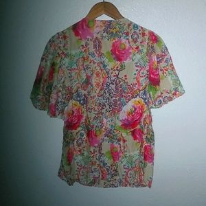 Kareenas S Bright Boho Beaded Neckline Short Sleeved Cotton Top